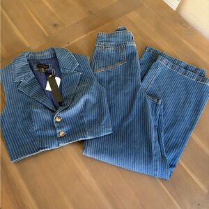 House of Harlow 1960 Denim Blue Striped Vest & Wide Leg Pants Set 8